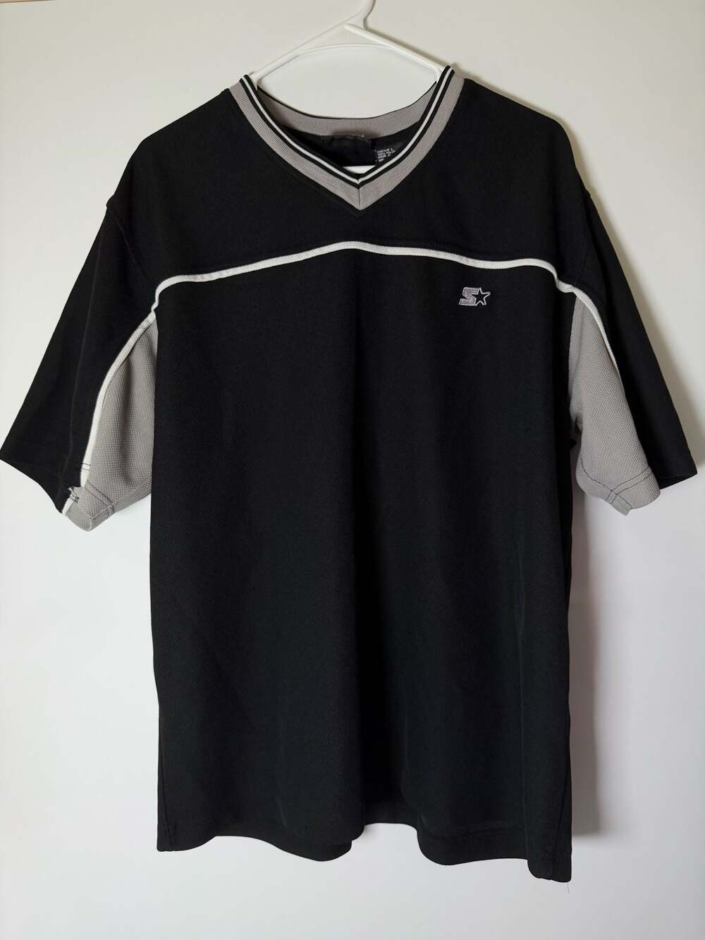 Vintage Y2K Starter Mesh Jersey Shirt Black Grey V-Neck Size L